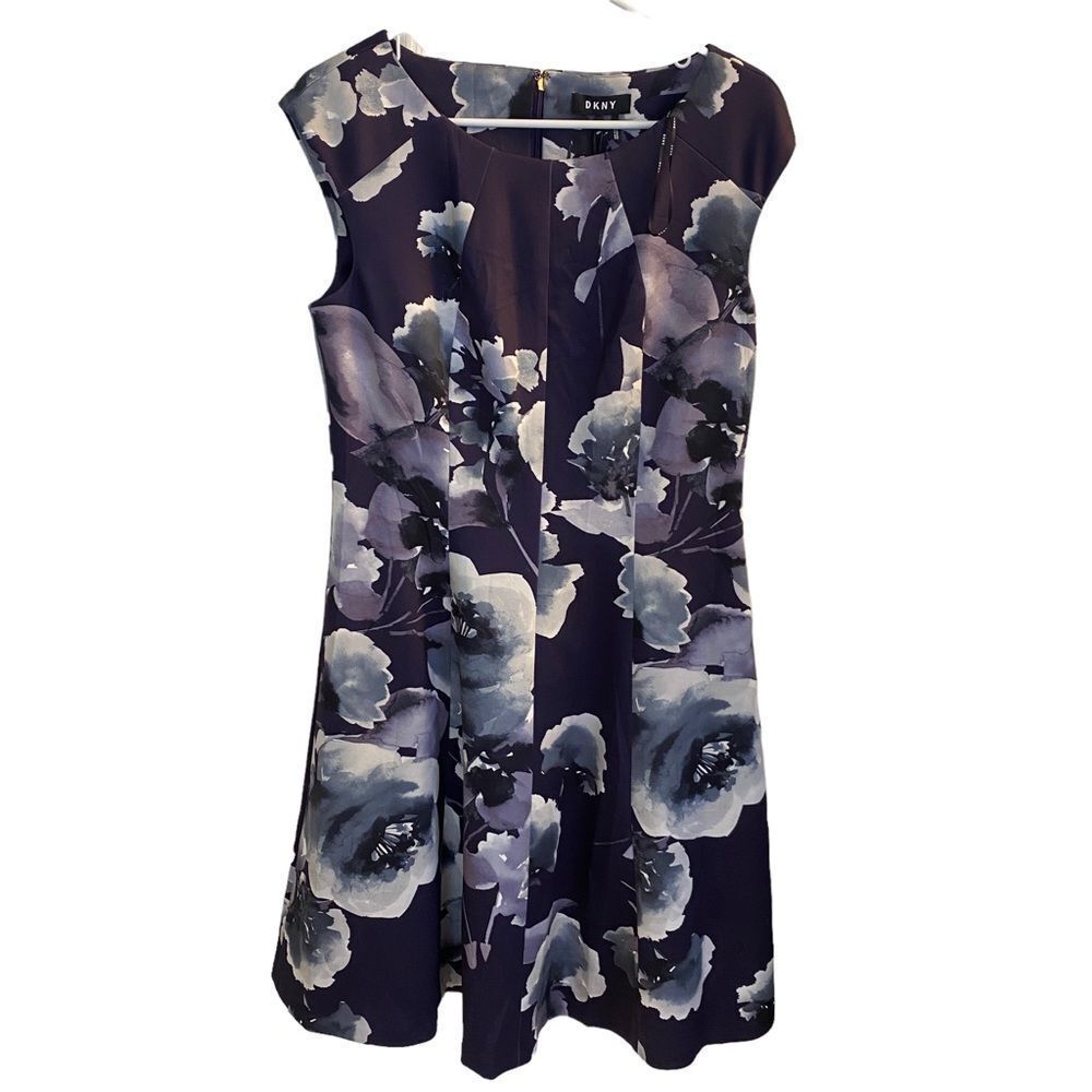 DKNY Purple Floral Cap Sleeve A-line Dress Sz 10